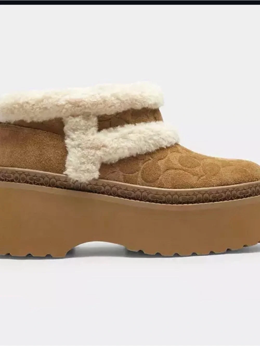 Coach Tan Suede Platform Ankle Boots with Cream Shearling